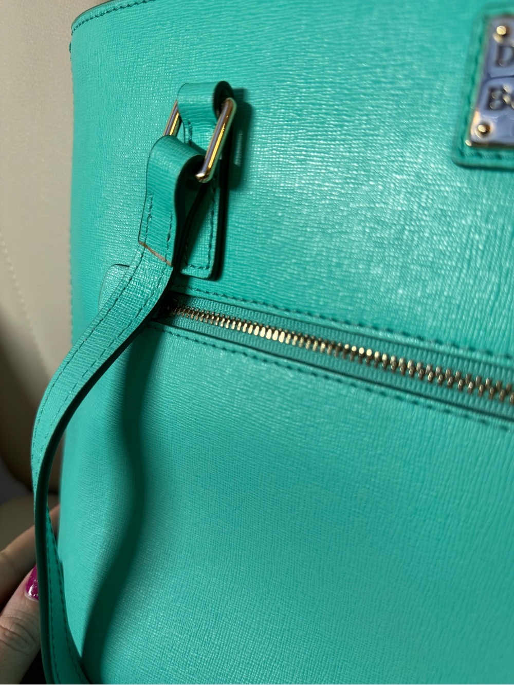 Dooney & Bourke Turquoise Leather Shoulder Bag - Picture 5 of 6